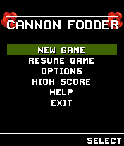 Cannon Fodder (J2ME) screenshot: Main menu