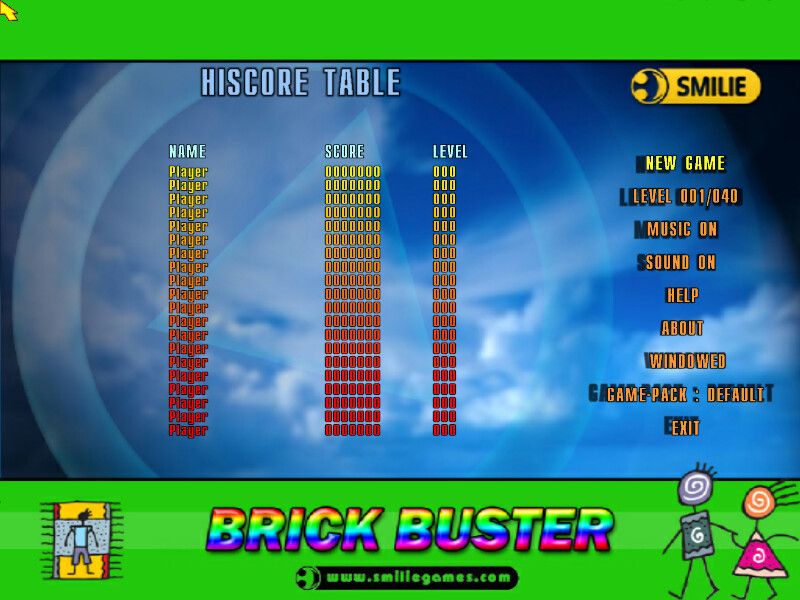Brick Buster (Windows) screenshot: Main menu