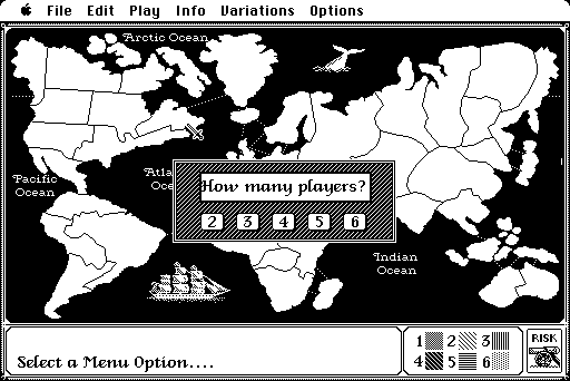 The Computer Edition of Risk: The World Conquest Game (Macintosh) screenshot: Number of players