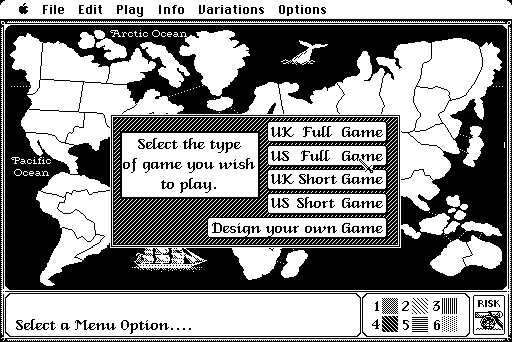 The Computer Edition of Risk: The World Conquest Game (Macintosh) screenshot: Rules game type