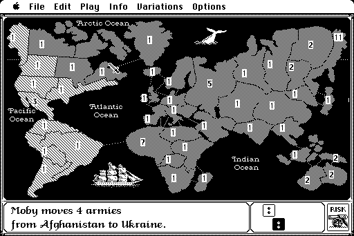 The Computer Edition of Risk: The World Conquest Game (Macintosh) screenshot: Losing ground/countries