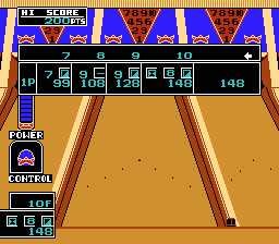 Championship Bowling (NES) screenshot: Scores at the end of the game. I got 148, not that bad.