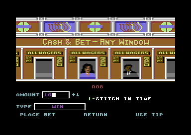 Omni-Play Horse Racing (Commodore 64) screenshot: Betting on the next race.