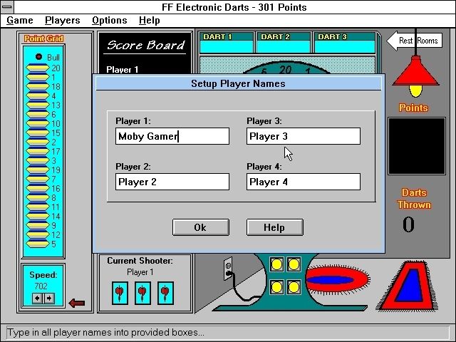 Financial Freedom Electronic Darts (Windows 3.x) screenshot: The game is for up to four players but they must all be human