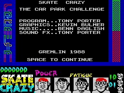 Skate Crazy (ZX Spectrum) screenshot: Title screen.