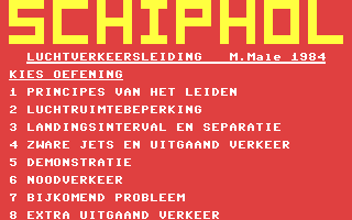 Heathrow International Air Traffic Control (Commodore 64) screenshot: Main Menu (Schiphol Luchtverkeersleider MCN)