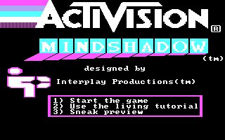 Mindshadow (PC Booter) screenshot: Title screen (CGA w/RGB Monitor)