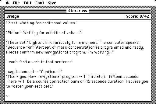 Starcross (Macintosh) screenshot: Confirming course