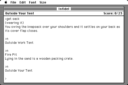 Infidel (Macintosh) screenshot: Packed and ready
