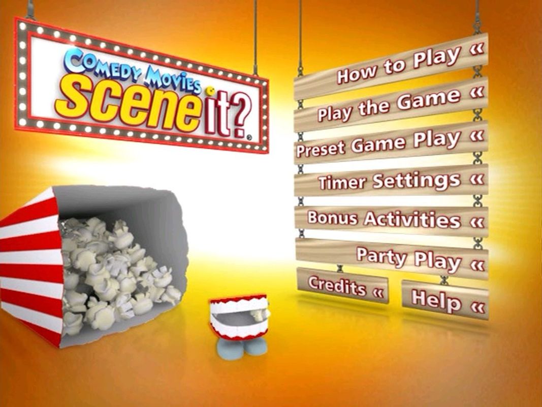 Scene It?: Comedy Movies (DVD Player) screenshot: After a piracy warning, the company logos and an animated introduction we finally arrive at the main menu
