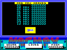 MagMax (ZX Spectrum) screenshot: The High Score screen
