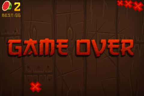 Fruit Ninja (iPhone) screenshot: Game over!