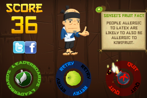 Fruit Ninja (iPhone) screenshot: After your game is over, you get a random fruit fact
