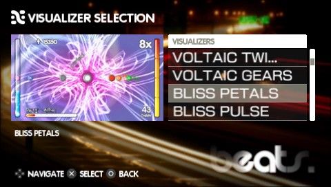 Beats (PSP) screenshot: Choosing visualizer