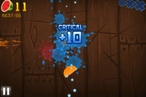 Fruit Ninja (iPhone) screenshot: Sometimes, you'll score a critical hit