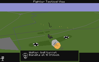 B-17 Flying Fortress (Atari ST) screenshot: From a distant German fighter you see the tangling in the background with two of our bombers streaming smoke