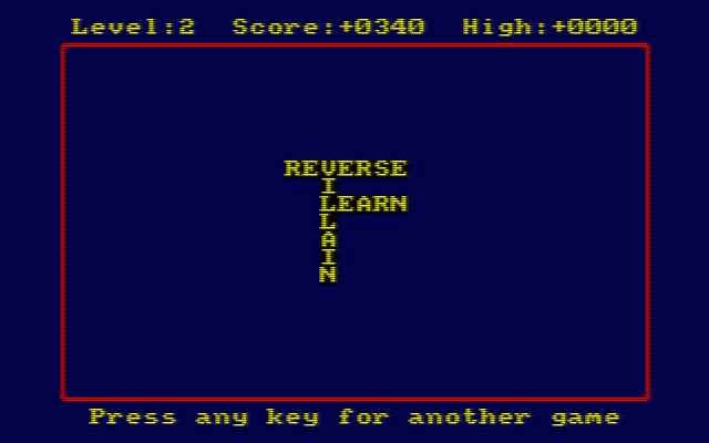 Xanagrams (Amstrad CPC) screenshot: The game is now complete and another game can be started