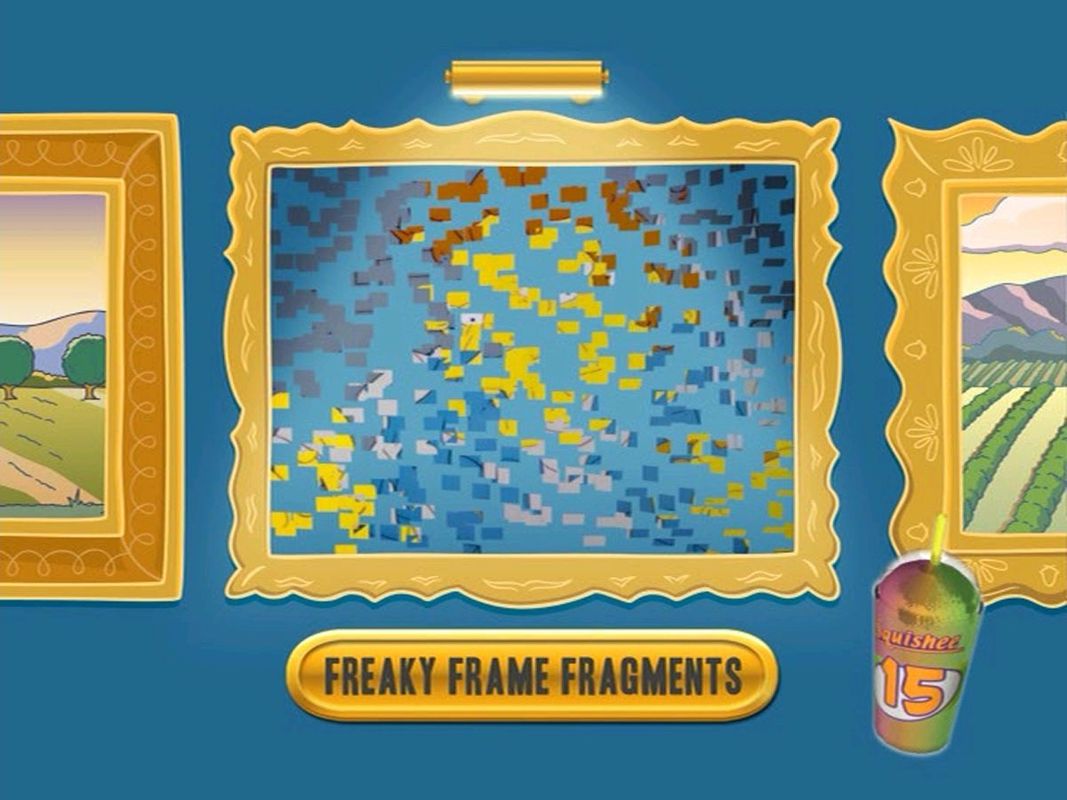 Scene It?: The Simpsons (DVD Player) screenshot: All Play: This is 'Freaky Frame Fragments' in which the coloured squares swirl around and eventually resolve into a picture