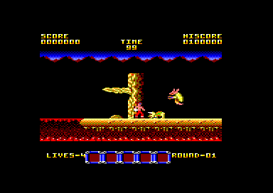 Rygar (Amstrad CPC) screenshot: If only we could reach that branch...