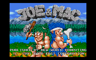 Joe & Mac: Caveman Ninja (DOS) screenshot: Title and Copyright Information (U.S. Version)