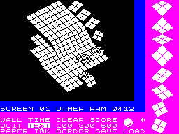 Marble Madness Construction Set (ZX Spectrum) screenshot: Built up the track and added some side tiles to stop the marble falling off the edge....