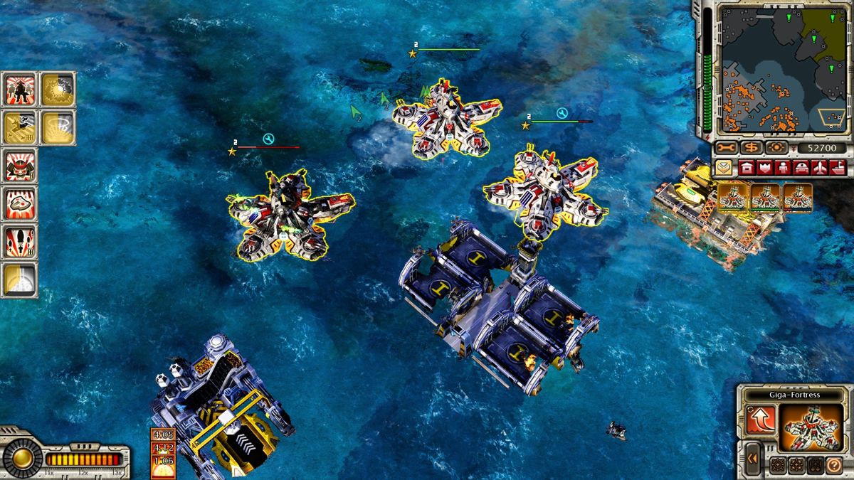 Command & Conquer: Red Alert 3 - Uprising (Windows) screenshot: Using new battle fortress units to sink meddling Allies.