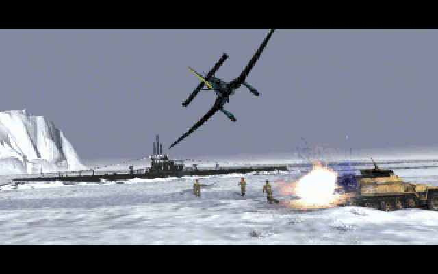 Prisoner of Ice (DOS) screenshot: A Stuka ambushes an Allied submarine