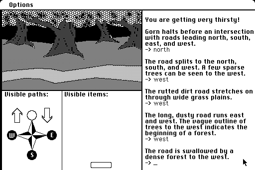 The Quest (Macintosh) screenshot: The dense forest doesn't look good to me