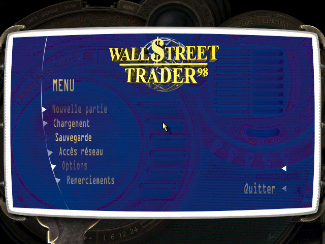Wall $treet Trader 98 (Windows) screenshot: ... the menu screen (French)
