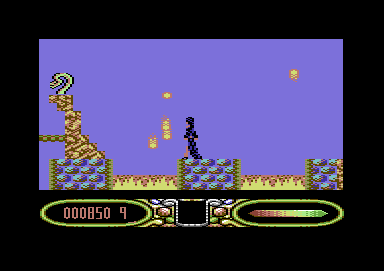 Elvira: The Arcade Game (Commodore 64) screenshot: They didn't call it fire world for nothing!