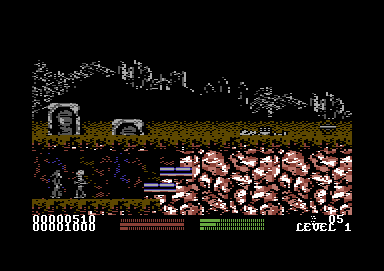 Stryker in the Crypts of Trogan (Commodore 64) screenshot: Pushed around by monsters