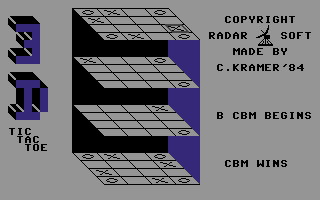 3D Tic Tac Toe (Commodore 64) screenshot: CBM wins