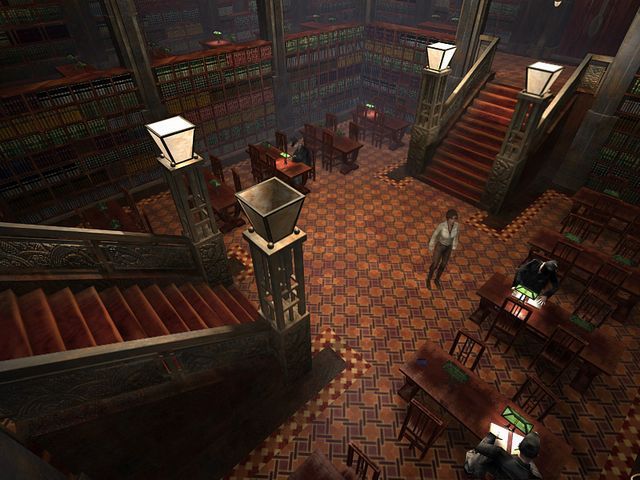 Syberia (Windows) screenshot: Inside the Barrockstadt library