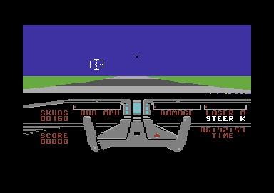 Knight Rider (Commodore 64) screenshot: Driving with K.I.T., being attacked by helicopters