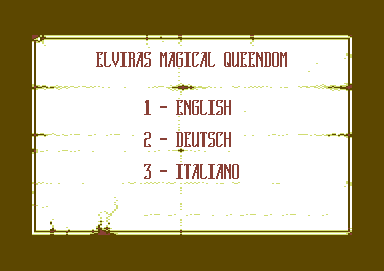 Elvira: The Arcade Game (Commodore 64) screenshot: Language selection