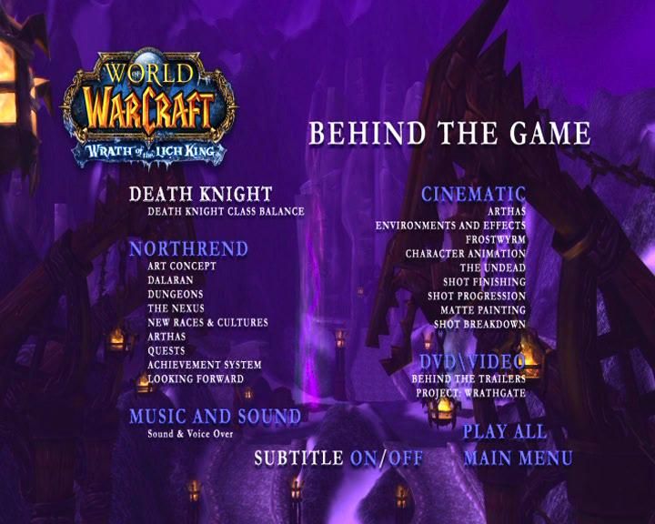World of WarCraft: Wrath of the Lich King (Collector's Edition) (Windows) screenshot: "Behind the Game" episodes in the Making-of video