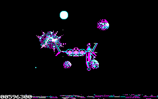 Galactic Conqueror (DOS) screenshot: Phase 3: Space combat. No more surface, just more rolling and enemy attack squadrons.