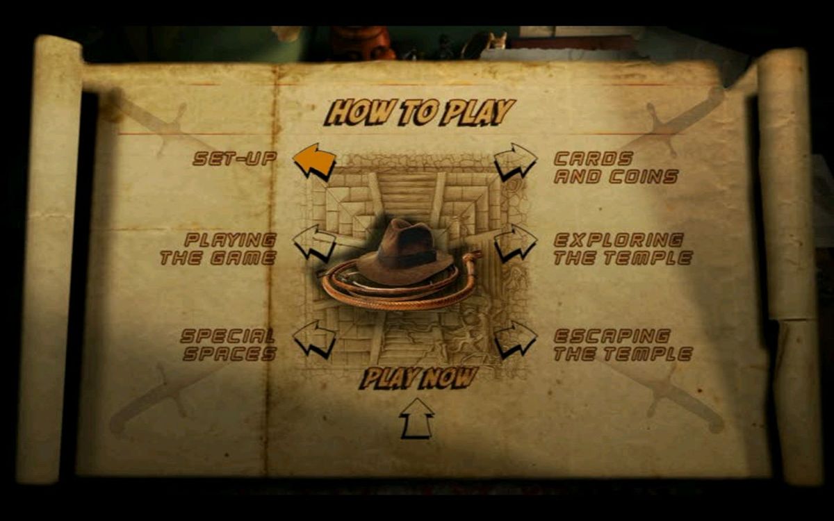 Indiana Jones: DVD Adventure Game (DVD Player) screenshot: This is the main menu, most of the options here explain the game
