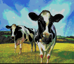 Earthworm Jim 2 (SNES) screenshot: Level completed. You see two cows. And what did you expect?