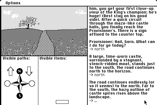 The Quest (Macintosh) screenshot: Still following the road and exploring