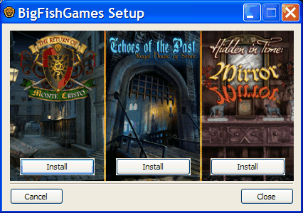 Murder Mystery & Mirrors Triple Pack (Windows) screenshot: When the CD is loaded the game install menu is displayed.