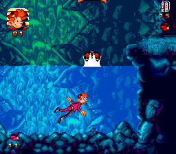 Spirou (Genesis) screenshot: Blasted Cave! I hate swimming in this game.