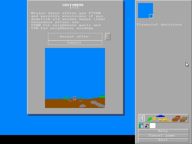 Operation Cleaner (DOS) screenshot: The first contract is nothing compared to the destruction seen later on in the game