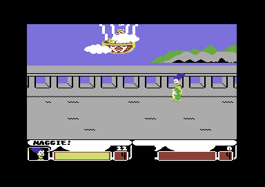The Simpsons (Commodore 64) screenshot: Smithers escapes in a balloon.
