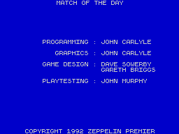 Match of the Day (ZX Spectrum) screenshot: Credits
