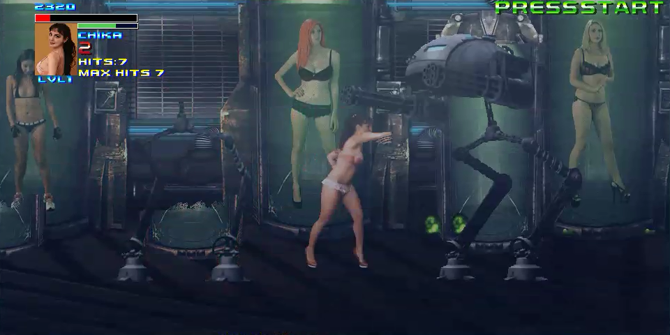 Bad Ass Babes (Windows) screenshot: Fighting the enemy robots
