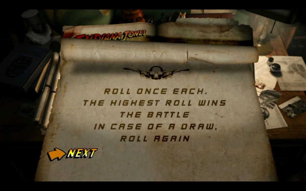 Indiana Jones: DVD Adventure Game (DVD Player) screenshot: A combat challenge. In this example the player must beat the score of another player