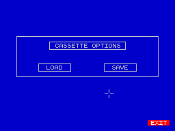 Match of the Day (ZX Spectrum) screenshot: The cassette option (bottom row on the left) brings up the save / load screen