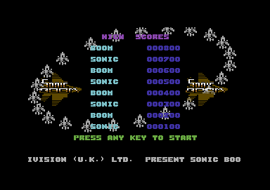 Sonic Boom (Commodore 64) screenshot: Highscores