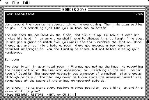 Border Zone (Macintosh) screenshot: After interrogation